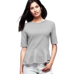 GAP Gray Peplum Jersey 100% Cotton Top Blouse with 3/4 Sleeves Career Size M